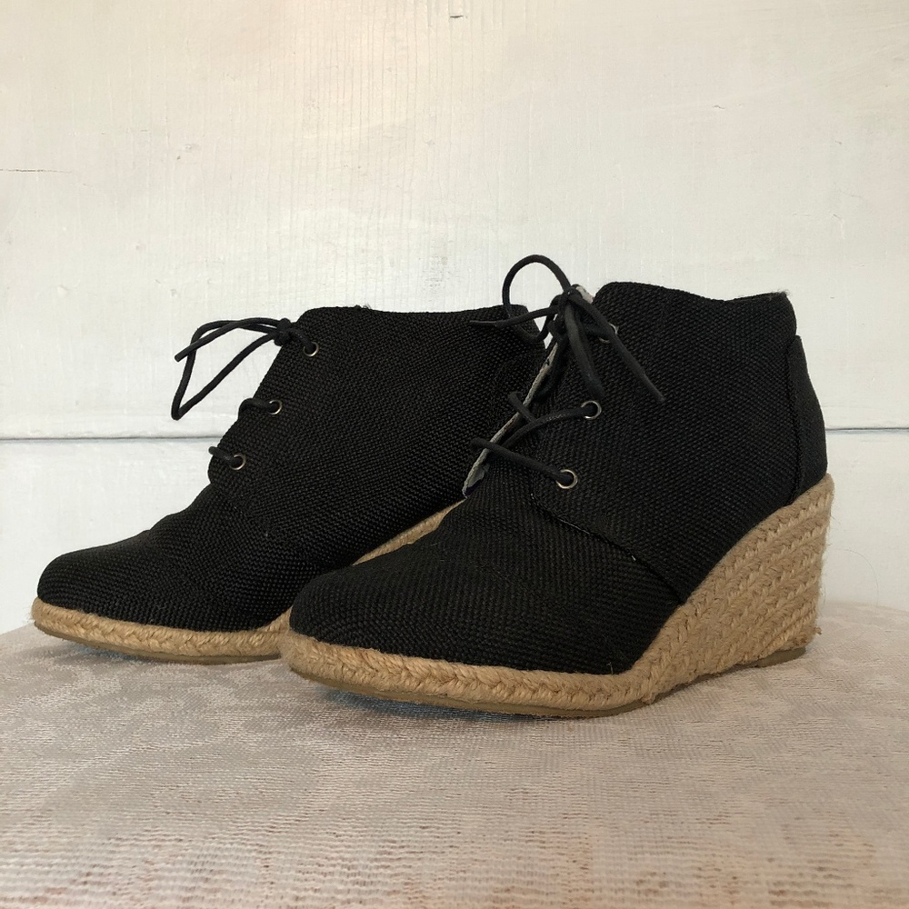 Black Burlap Jute Wedge Heels 7